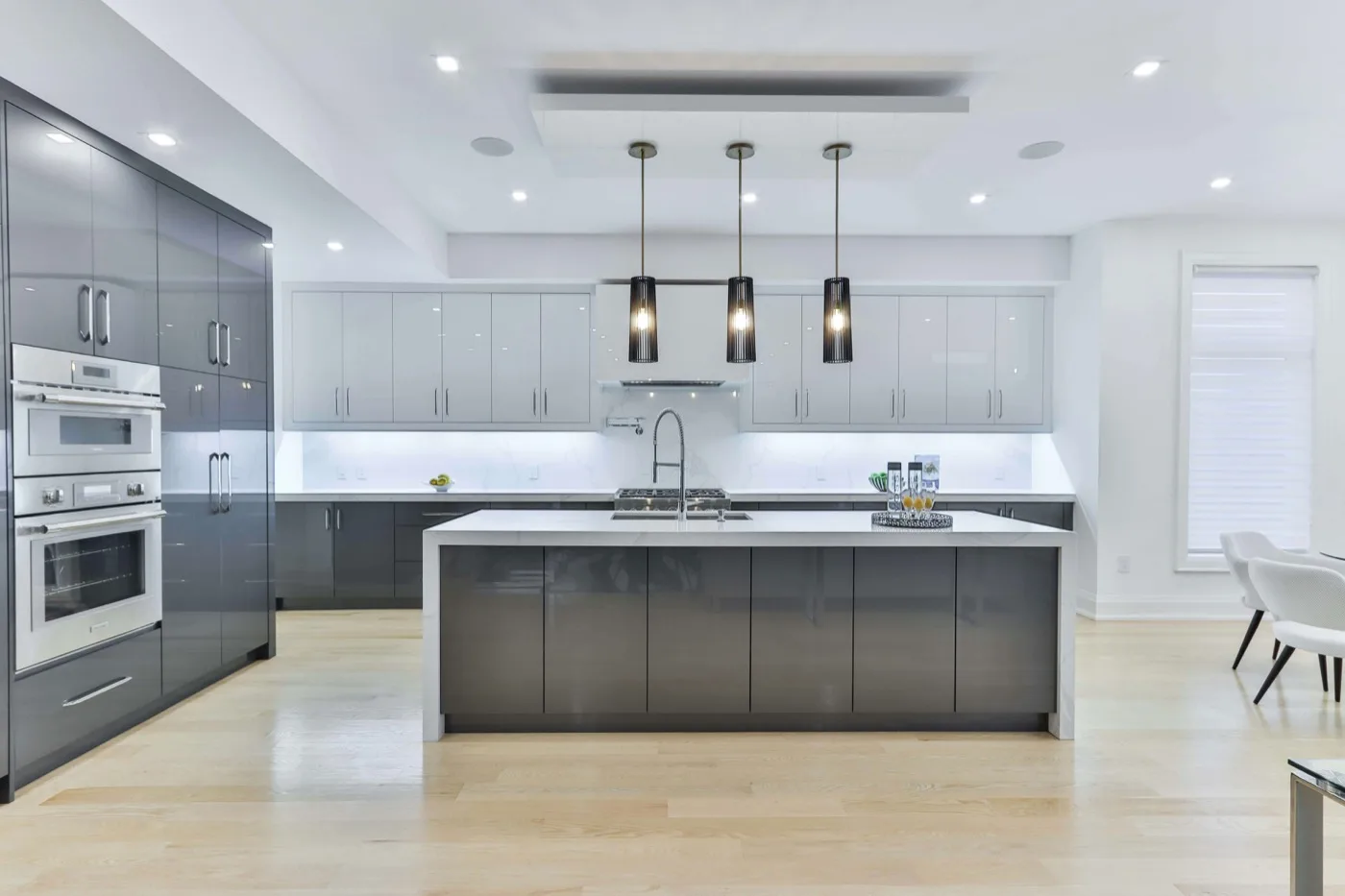 modern gray kitchen with large island and double wall oven Temecula – kitchen remodeling Bonsall CA